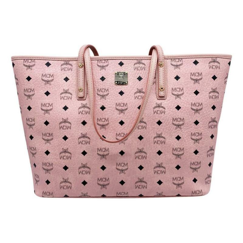 MCM Medium Anya Diamond Visetos Shopper Pale Light Pink Coated Canvas Tote