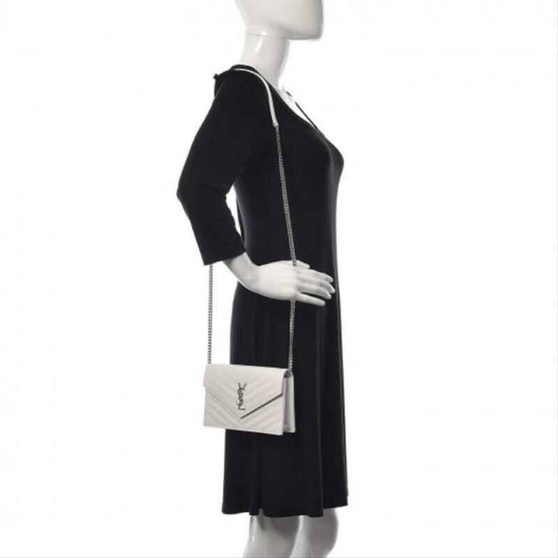 Saint Laurent Wallet Monogram Envelope Grain De Poudre Matelasse Chevron Chain