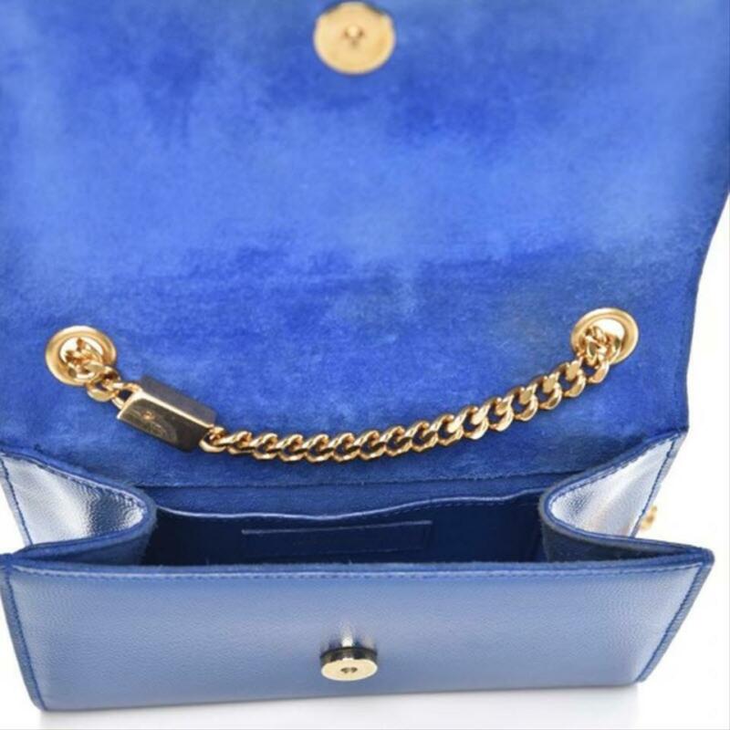 Saint Laurent Monogram Kate Chain Small Blue Leather Cross Body Bag