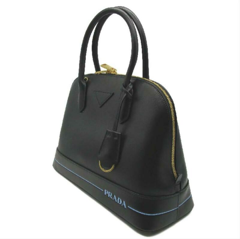 Prada Calfskin Dome Logo Black Leather Satchel