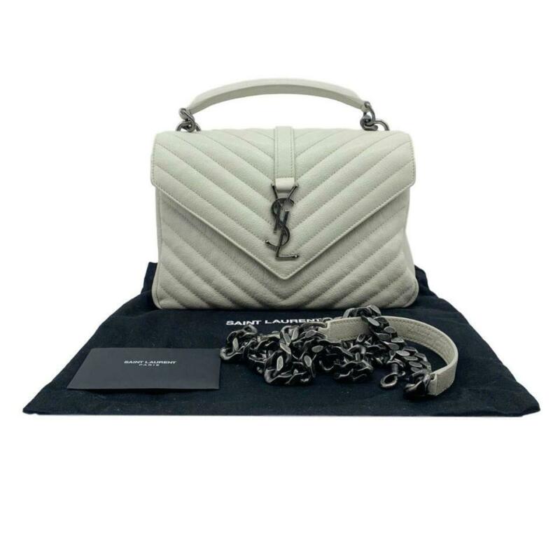 Saint Laurent Women's Medium Monogramme College White Leather Shoulder Bag