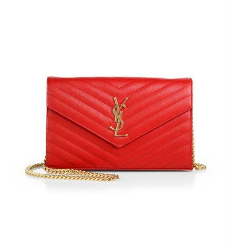 Saint Laurent Chain Wallet Medium Monogram New Red Leather Cross Body Bag