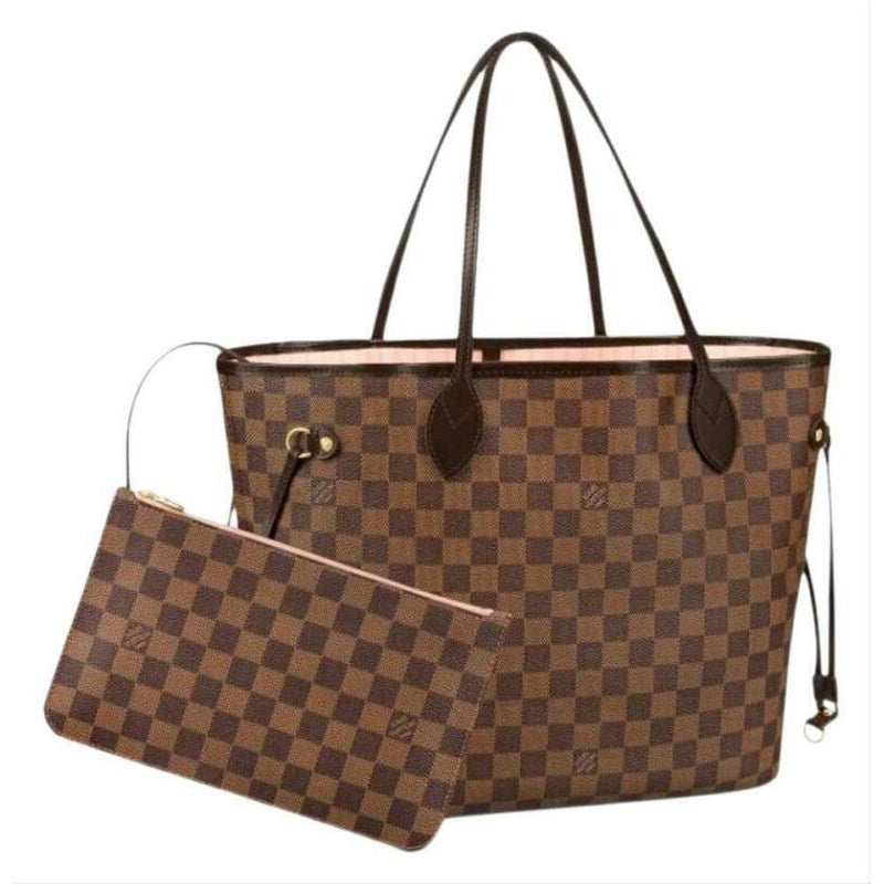 Louis Vuitton Neverfull 2019 Mm Damier Ebene Rose Ballerine Brown Coated Canvas