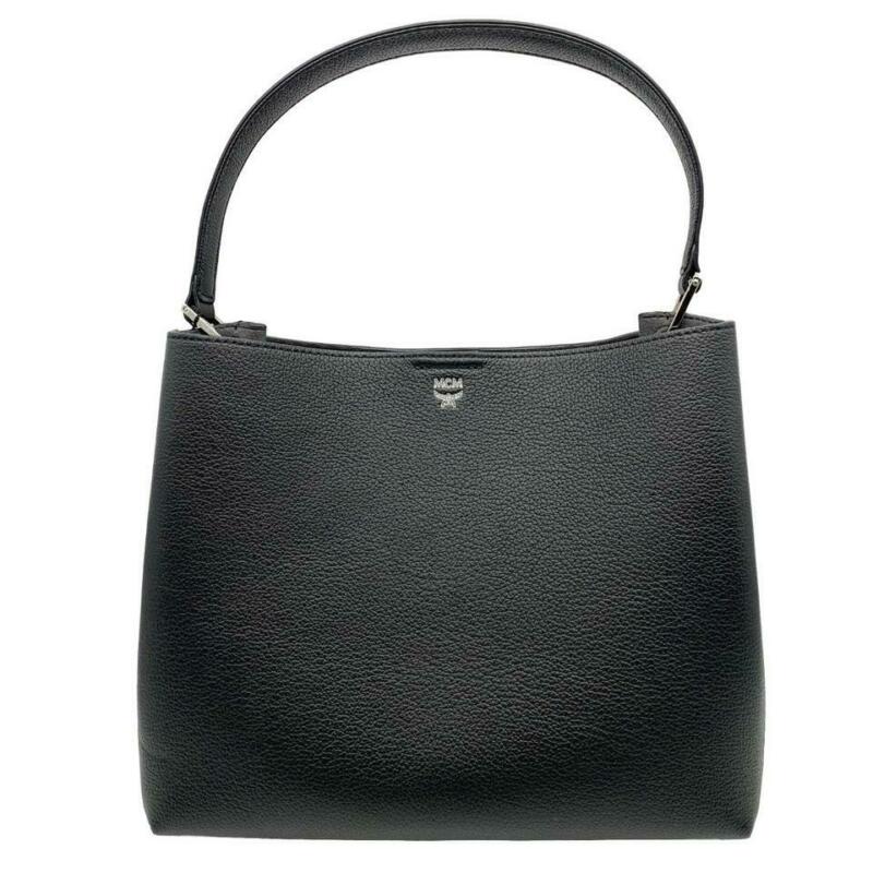 MCM Hobo Sarah Visetos Canvas Black Leather Shoulder Bag