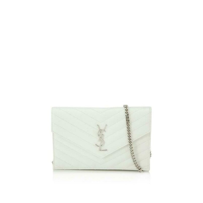 Saint Laurent Chain Wallet Classic Monogramme Envelope White Leather Cross Body
