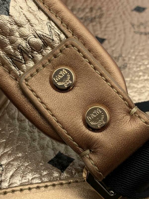 MCM Stark Outline Studs Champagne Gold Leather Backpack