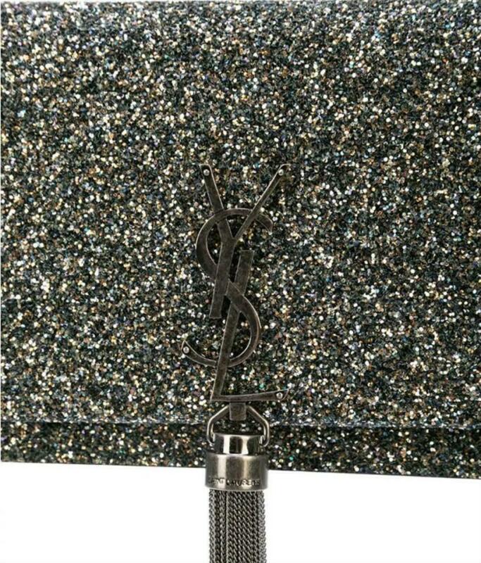 Saint Laurent Monogram Kate Tassel Glitter Chain Silver Leather Cross Body Bag