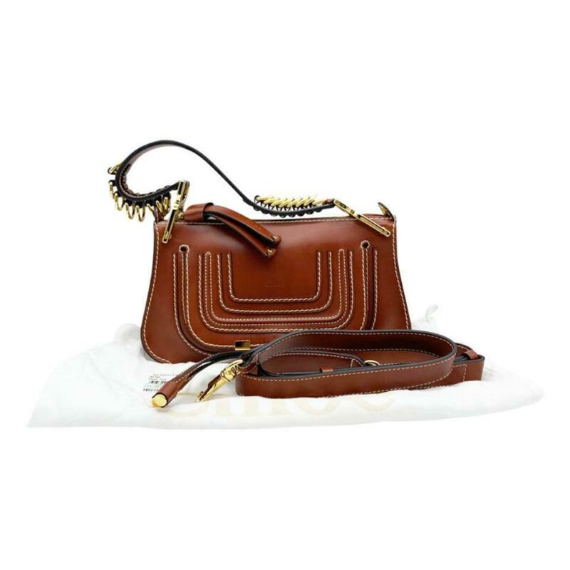 Chloé Marcie Mini Lizard Embossed Satchel Brown Leather Shoulder Bag