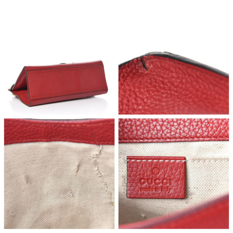 Gucci GG Marmont Top Handle Calfskin Mini Vulcanic Red Leather Shoulder Bag