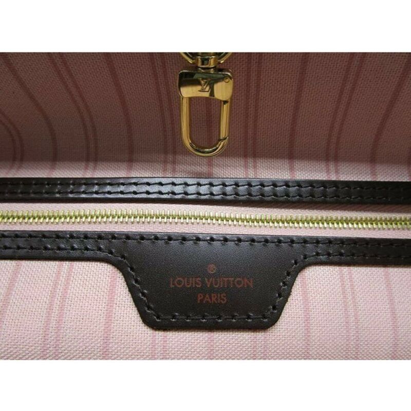 Louis Vuitton Neverfull 2019 Mm Damier Ebene Rose Ballerine Brown Coated Canvas