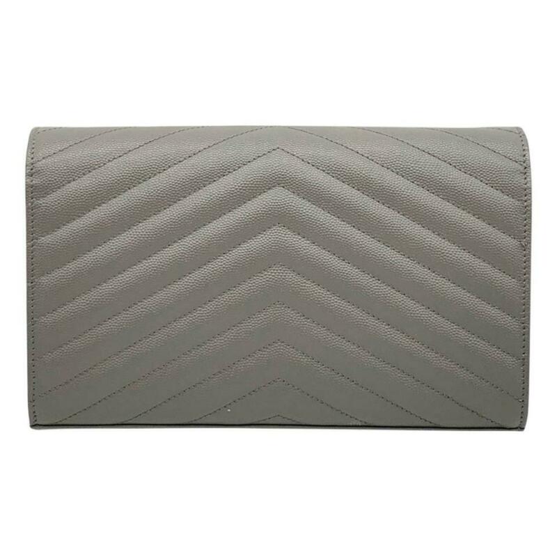 Saint Laurent Monogram Envelope Chain Wallet Medium Grey Leather Cross Body Bag