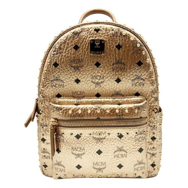 MCM Stark Outline Studs Champagne Gold Leather Backpack
