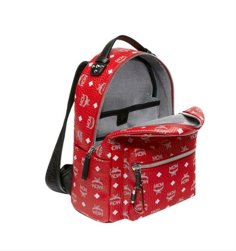 MCM Stark Logo Red Coated Canvas Backpack