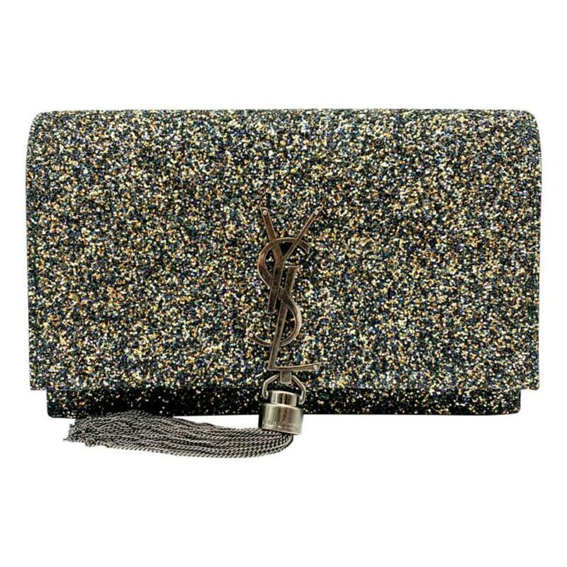 Saint Laurent Monogram Kate Tassel Glitter Chain Silver Leather Cross Body Bag
