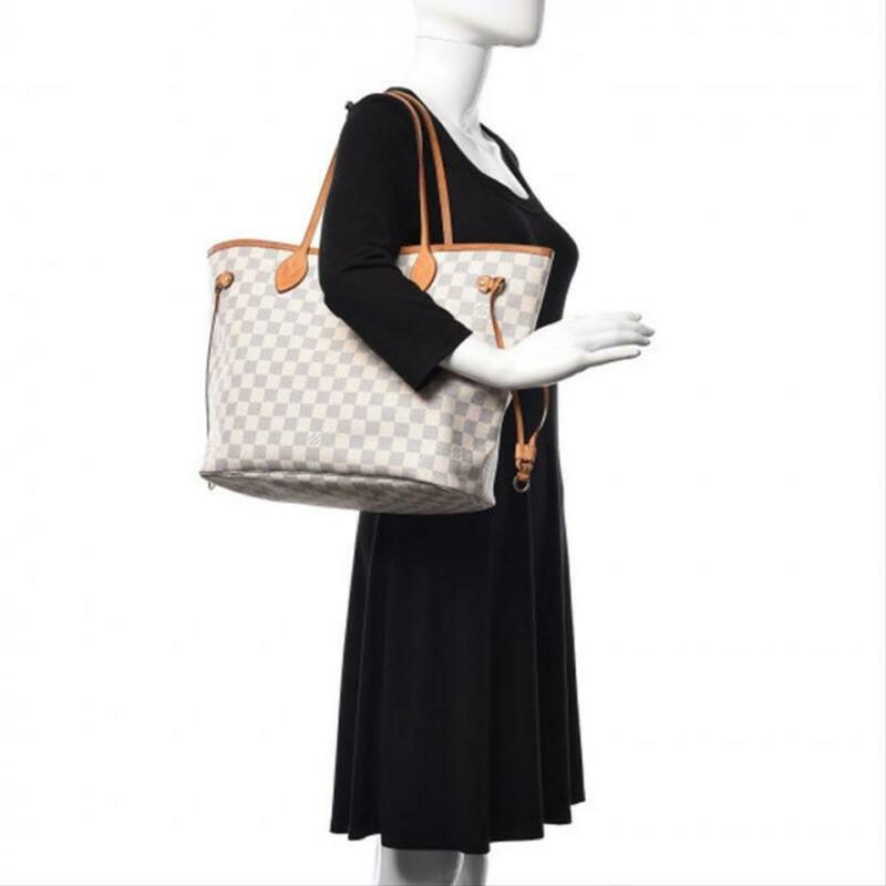 Louis Vuitton Neverfull Mm with Pouch White Damier Azur Canvas Tote