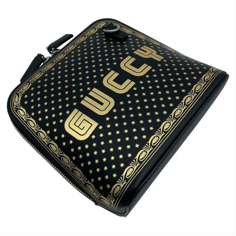 Gucci Logo Moon & Stars Black Leather Cross Body Bag