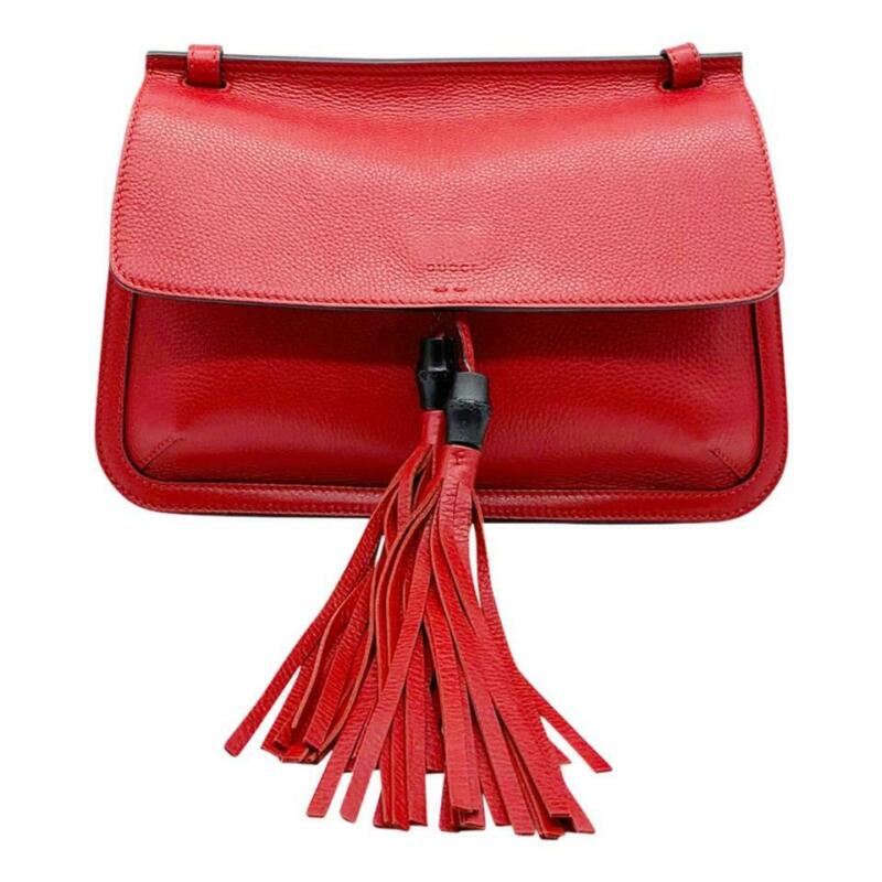 Gucci Medium Bamboo Daily Bright Flame Red Leather Shoulder Bag