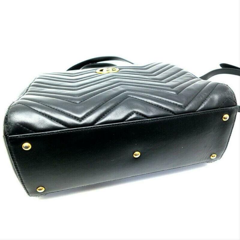 Gucci GG Marmont Top Handle Tote Black Leather Shoulder Bag