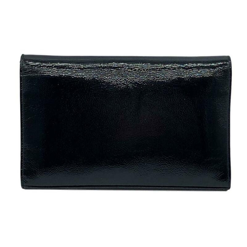 Saint Laurent Wallet on Chain Monogram Kate Calfskin Black Patent Leather Cross