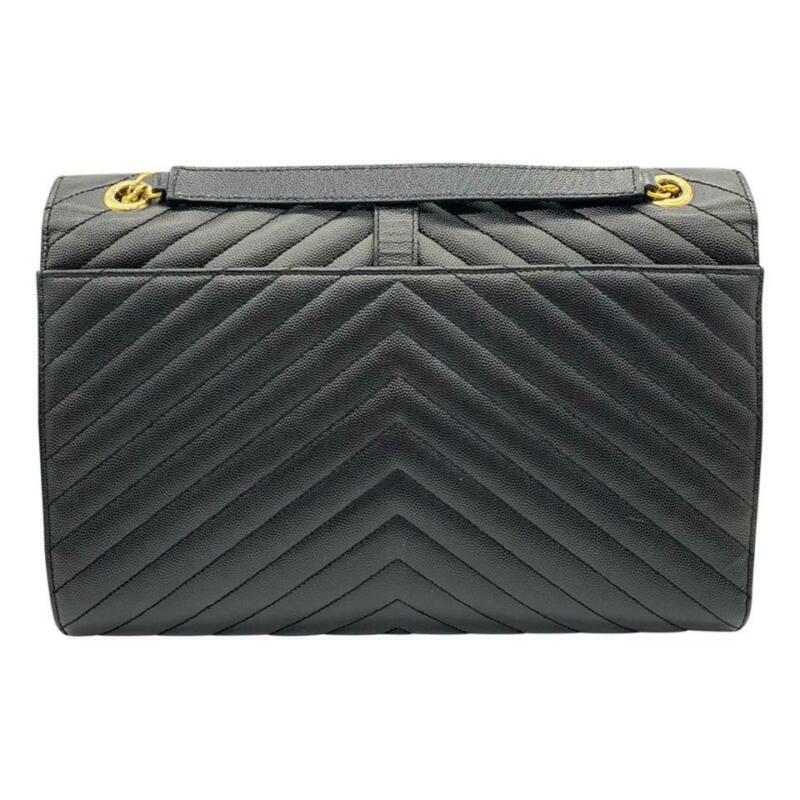 Saint Laurent Monogram Envelope Grained Calfskin Matelasse Chevron Large Black