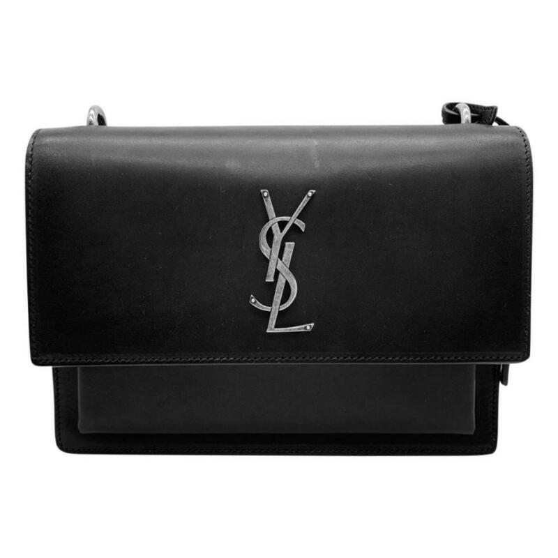 YVES SAINT LAURENT Monogram Sunset Medium Leather Shoulder Bag Black