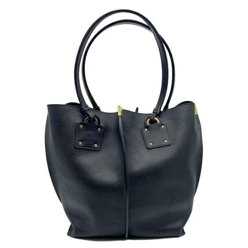 Chloé Vick Logo Embossed Full Blue Leather Tote