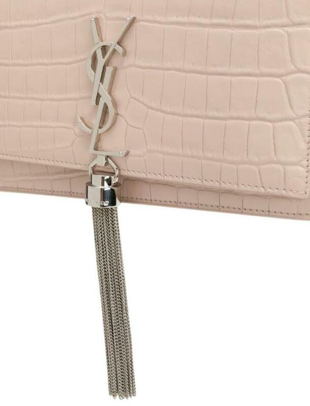 Saint Laurent Monogram Kate Chain Wallet Monogram Tassel Croc Pink Crocodile