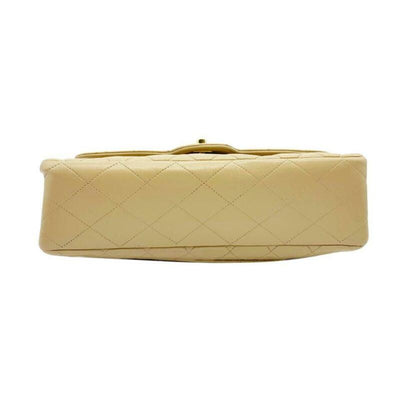 Chanel Double Flap Medium Chain Beige Leather Shoulder Bag