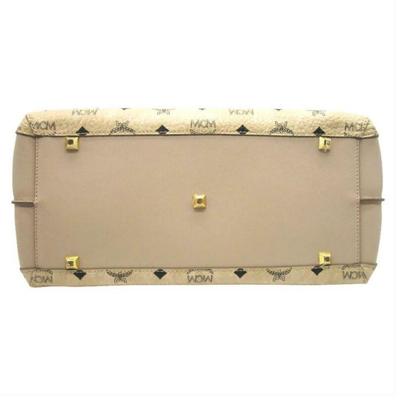 MCM Large Klara Visetos Diamond Hobo Shopper Crossbody Beige Coated Canvas