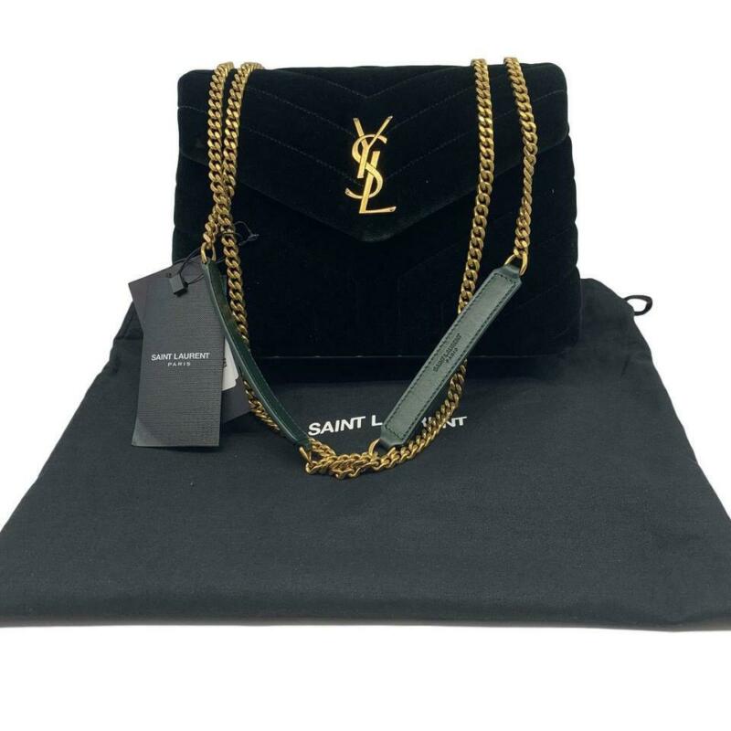 Saint Laurent Monogram Loulou Small Green Velvet Shoulder Bag