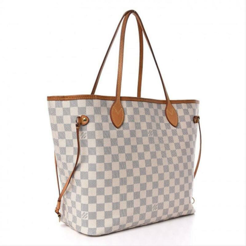 Louis Vuitton Neverfull Mm with Pouch White Damier Azur Canvas Tote