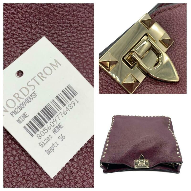 Valentino Hobo Small Rockstud Burgundy Leather Messenger Bag
