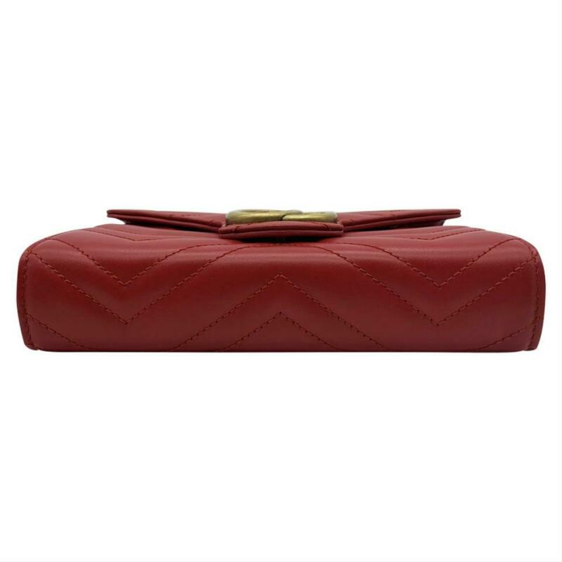 Gucci Chain Wallet Marmont Calfskin Matelasse Gg Red Leather Cross Body Bag