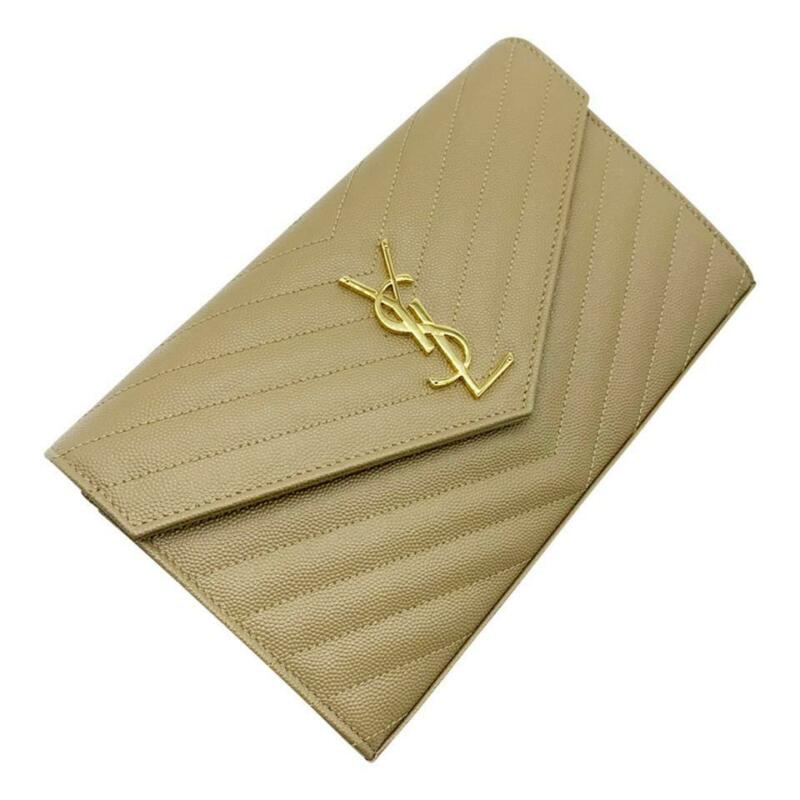 Saint Laurent Monogram Envelope Chain Wallet Medium Beige Leather Shoulder Bag