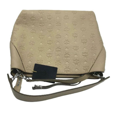 MCM Hobo Klara Monogrammed Beige Leather Shoulder Bag