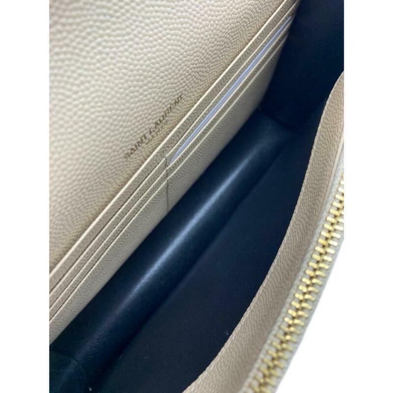 Saint Laurent Monogram Envelope Chain Wallet Small Poudre Beige Leather
