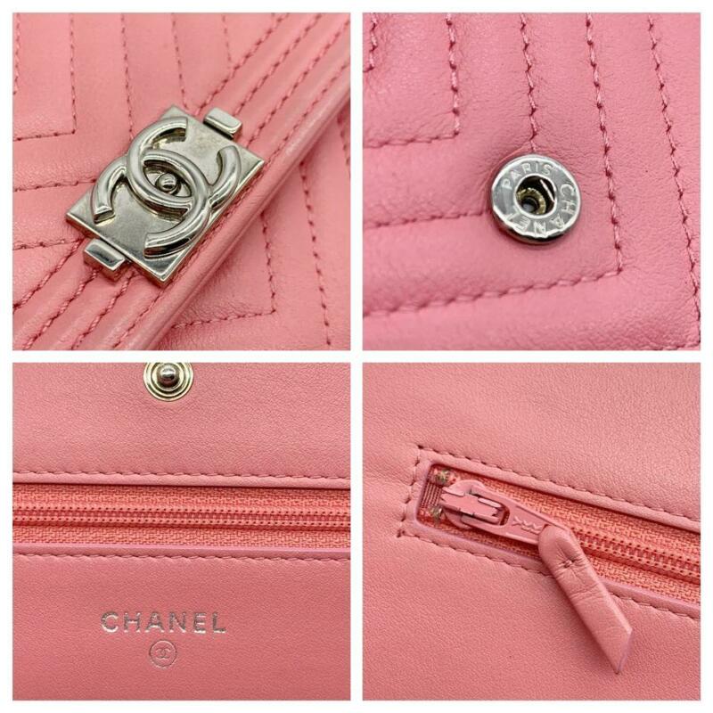 Chanel Boy Wallet on Chain Chevron Quilted Woc Pink Calfskin Leather