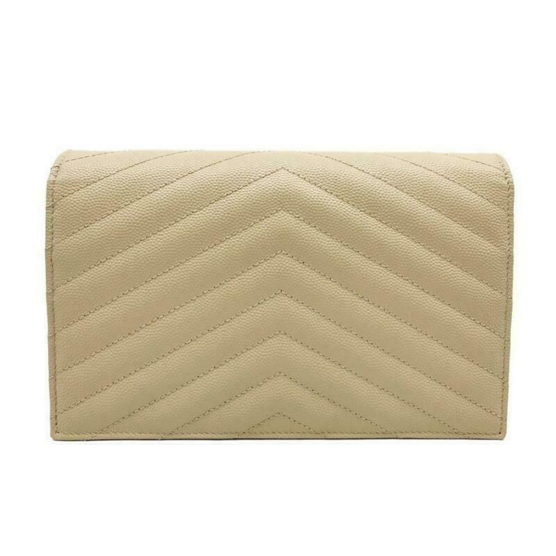 Saint Laurent Monogram Envelope Chain Wallet Small Poudre Beige Leather