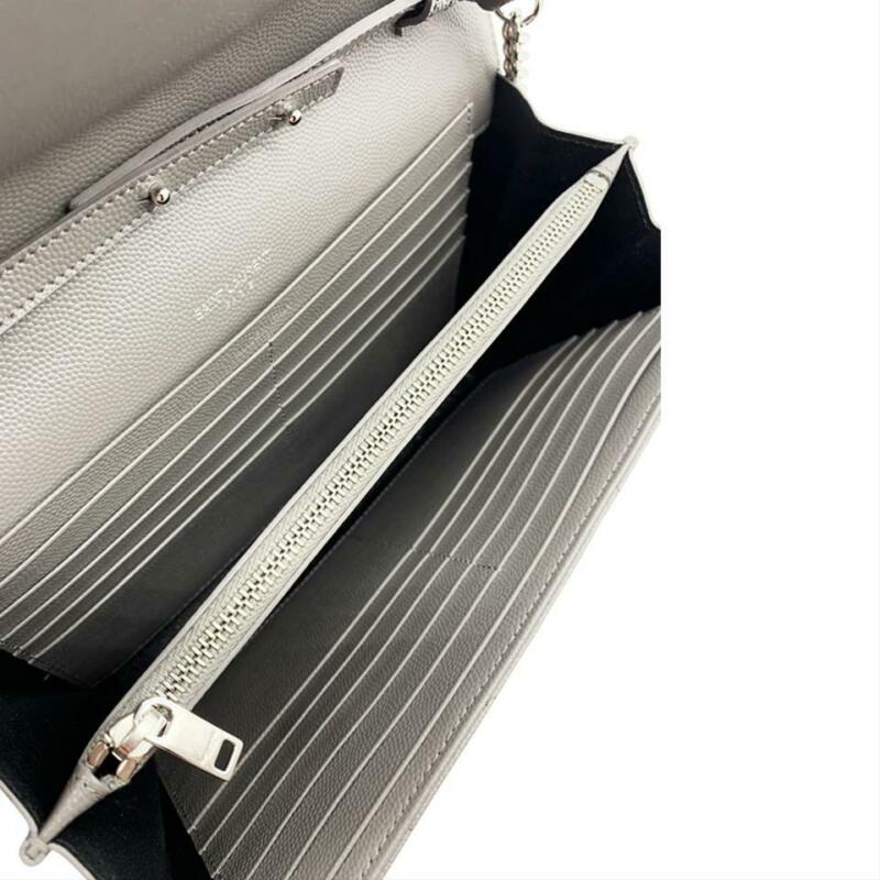 Saint Laurent Monogram Envelope Chain Wallet Medium Grey Leather Cross Body Bag