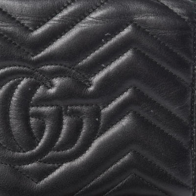 Gucci GG Chain Wallet Marmont Calfskin Black Matelassé Chevron Leather CrossBody