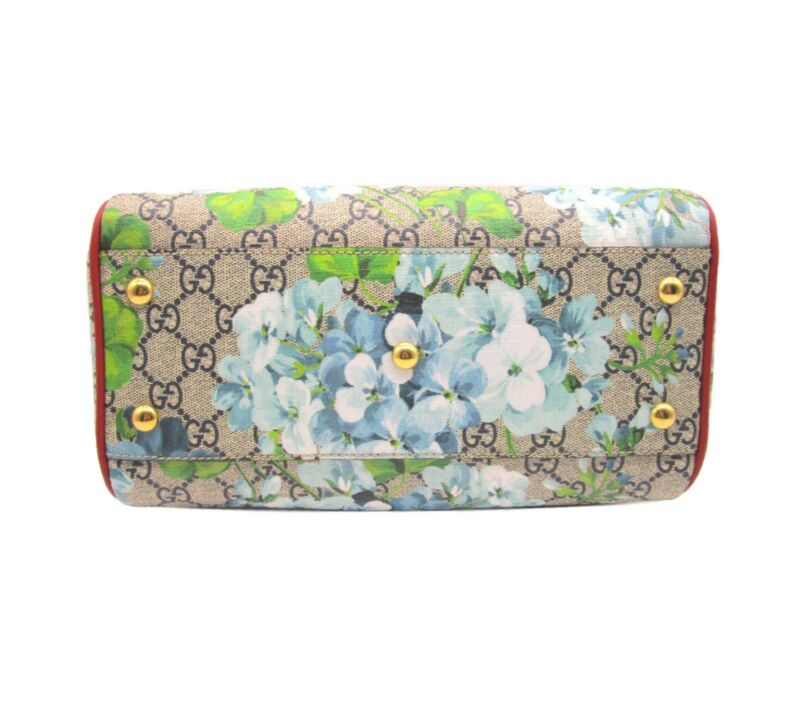 Gucci Boston Small Blooms Top Handle Signature Blue Gg Coated Canvas Satchel