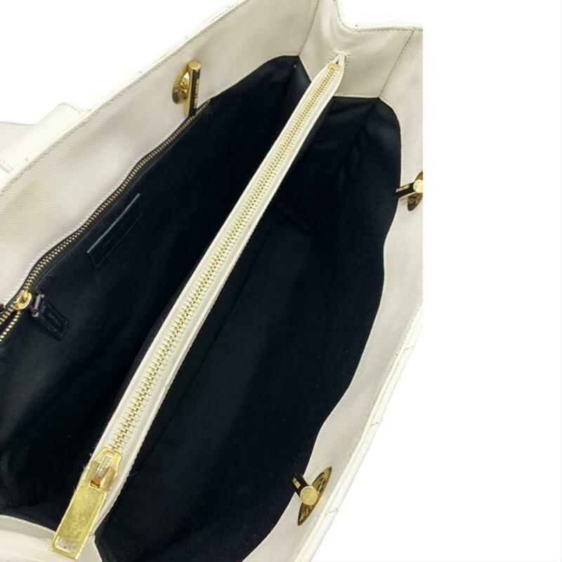 Saint Laurent Monogram Shopping Grain De Poudre Matelasse Chevron White Leather