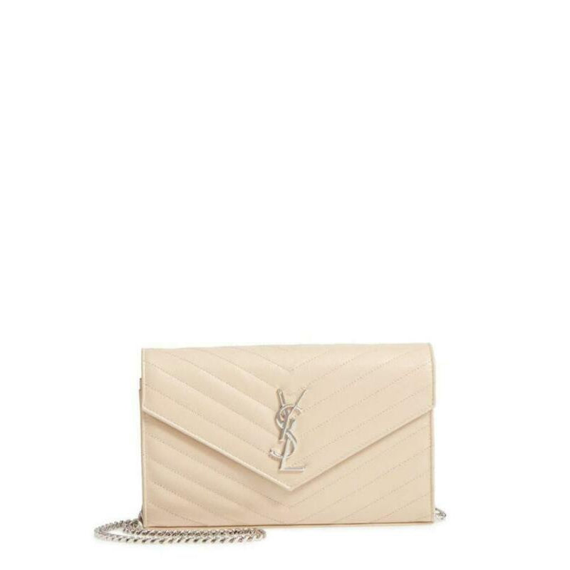 Saint Laurent Monogram Medium Wallet On A Chain Woc Beige Leather Cross Body Bag