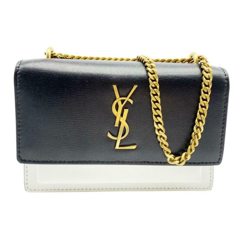 Saint Laurent Monogram Sunset Mini White Chain Black Leather Cross Body Bag