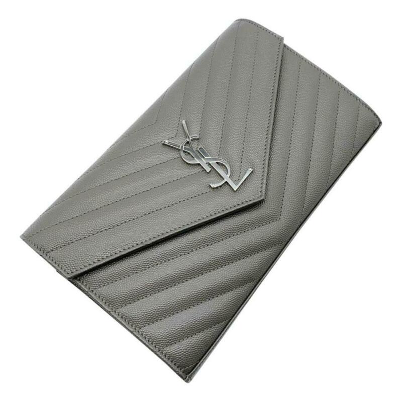 Saint Laurent Monogram Envelope Chain Wallet Medium Grey Leather Cross Body Bag