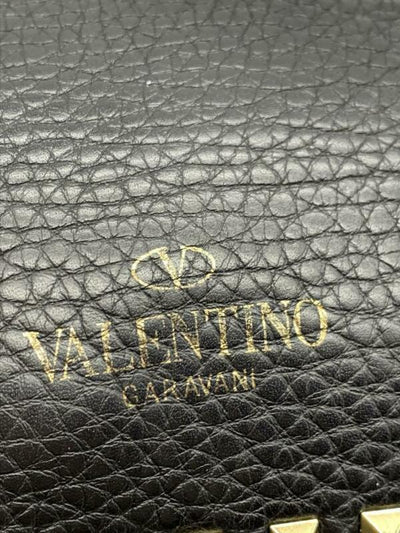 Valentino Pebbled Calfskin Rockstud Flip Lock Medium Black Leather Messenger Bag