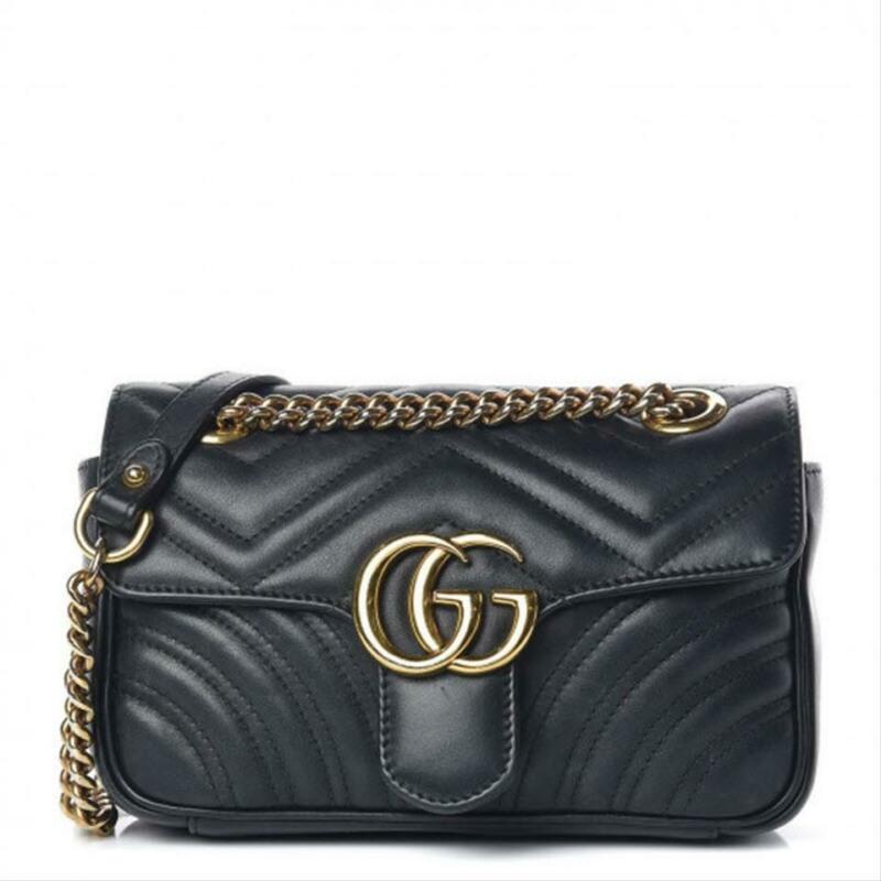 Gucci Marmont Calfskin Matelasse Mini Gg Black Leather Cross Body Bag