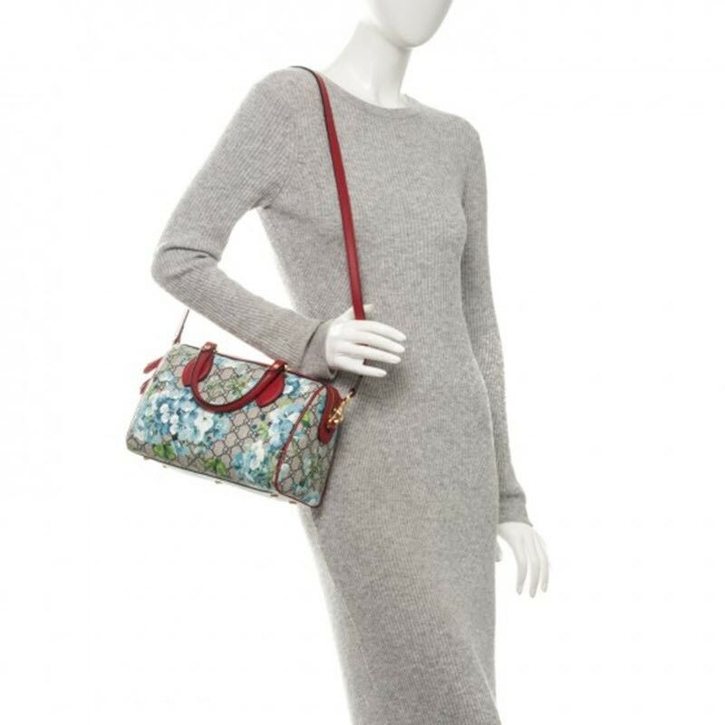 Gucci Boston Small Blooms Top Handle Signature Blue Gg Coated Canvas Satchel