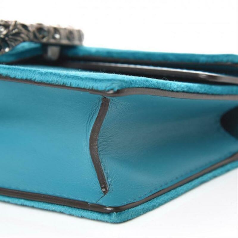 Gucci Chain Dionysus Super Mini Peacock Blue Velvet Cross Body Bag