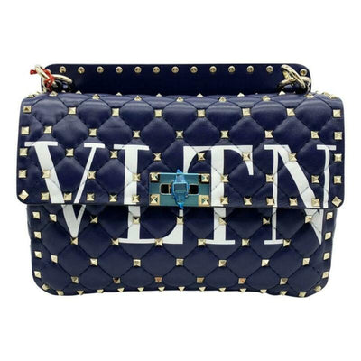 Valentino Garavani Medium Spike.it Vltn Logo Alt Blue Leather Shoulder Bag